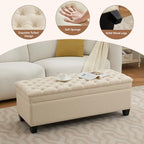 WUTUTUEE 51" Fabric Storage Ottoman Bench, Upholstered Rectangle End of Bed Storage Ottoman Tufted Living Room Bedroom Bench with Safety Hinge, Solid Wood Legs, Loads 500 lb(Khaki) - color: Khaki-fabric
