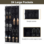 Over The Door Shoe Organizer with 24 Large Breathable Mesh Pockets, Space-Saving Hanging Storage Holder for Shoes & Accessories, Adjustable Hooks for Hanging Door Shoe Holder Rack(Black)