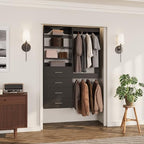 ROOMTEC Modular Closet System, 46" Wall-Mounted Closet Organizer with Drawers and Hanging Rods, Wooden Tower for Walk-In Closets, Wardrobe Storage Kit, Black - size: 46" Wide, style: Model 4