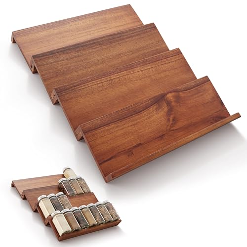 Tinamo Acacia Wooden Spice Rack Organizer for Cabinet - Spice Drawer Insert, Spice Organization for Cabinet, Seasoning Organizer, Spice Holder Pack of 4 (Acacia pack 4) - color: Acacia, size: Pack 4