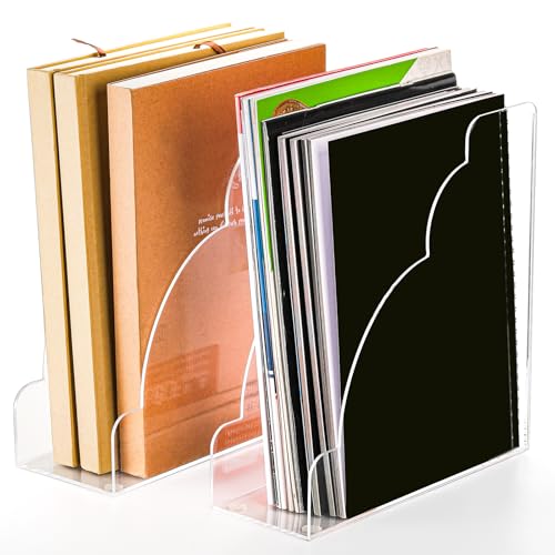 Youeon 2 Size Acrylic Magazine File Holder, Vertical File Organizer for Desk, Clear Magazine Rack, Desk Organizer for File Storage, Books and Magazines, Home and Office Supplies