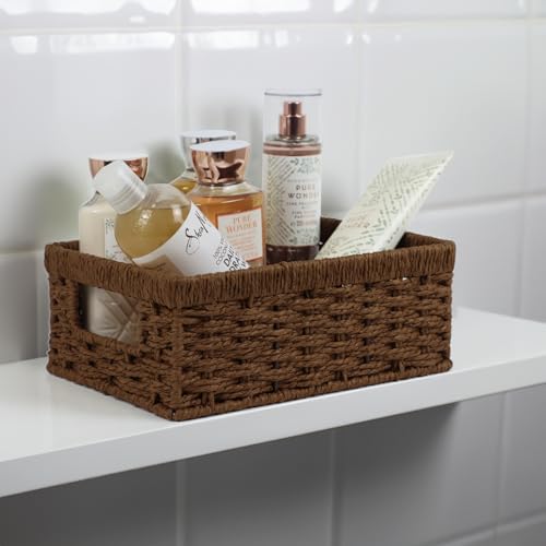 Wicker Baskets, Baskets for Organizing, Rattan Woven Basket for Storage, Organizer Bins with Built-in Handles, Storage Basket for Shelves (Paper Rope, Small) - color: Paper Rope