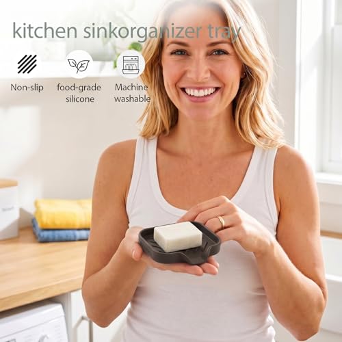 MicoYang Silicone Bathroom Soap Dishes with Drain Spout-Bathroom and Kitchen Sink Organizer,Sponge Holder,Dish Soap Tray,Perfect for Dispenser,Scrubber,Bottle,Cup on Sink or Counter-Coffee 4.9"×3.2" - color: Coffee, size: S(4.9"×3.2")