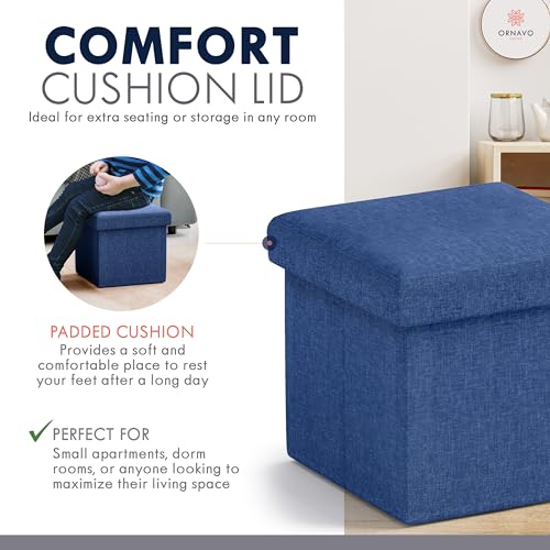 Ornavo Home Small Storage Ottoman Foldable Collapsible Cube Square Linen Ottoman Foot Rest Stool Seat, for Living Room, Bedroom, Home Office, Dorm - 12 x 12 x 12, Navy Blue - color: Navy