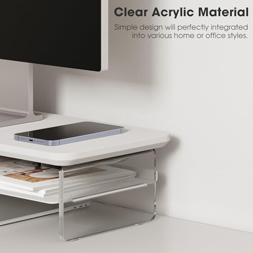 Fenge Acrylic Monitor Stand Riser, 23.6 Inches Monitor Stand with Metal Storage, 2 Tier Acrylic Computer Riser for Desk, Clear Laptop Stand for PC, Laptop, Printer, TV, White - color: White, size: 23.6in