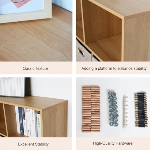 Wooden 8 Cube Storage Organizer with Closed Back Panel,White Cube Shelf Cubby Storage Organizer with Compartments for Living,Bookshelf, Easy to Install (Oak, 8 Cube-11in) - color: Oak, size: 8 Cube-11in
