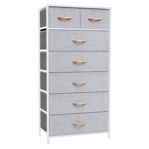 Crestlive Products Vertical Dresser Storage Tower - Sturdy Steel Frame, Wood Top, Easy Pull Fabric Bins, Wood Handles - Organizer Unit for Bedroom, Hallway, Entryway, Closets - 7 Drawers (Light Gray) - color: Light Gray, style: 7 Drawers