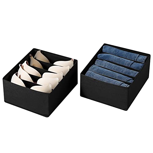 Jeans Drawer Organizers for Clothing, 5 Compartment Wardrobe Storage Box, Washable Clothes Organizer for Folded Clothes, Jeans, Pants, Leggings, t-shirts(Black) - color: Black