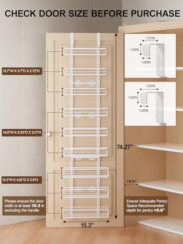 Delamu 9 Tier Over The Door Pantry Organizer, Pantry Organization and Storage, Hanging Spice Rack for Pantry Door Organizer, Metal Pantry Door Shelves for Kitchen Bathroom Laundry Room,15.3" White - color: White, size: 9 Tier-M