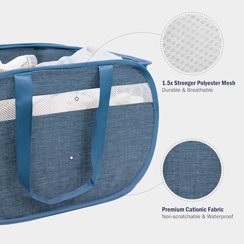 Collapsible Laundry Baskets, Foldable Tear Proof Pop Up Hamper with Reinforced Carry Handles, Durable Laundry Hamper for Home, Laundry, Bathroom, Dorm or Travel (Blue) - color: Blue(Cationic), size: 1 Pack