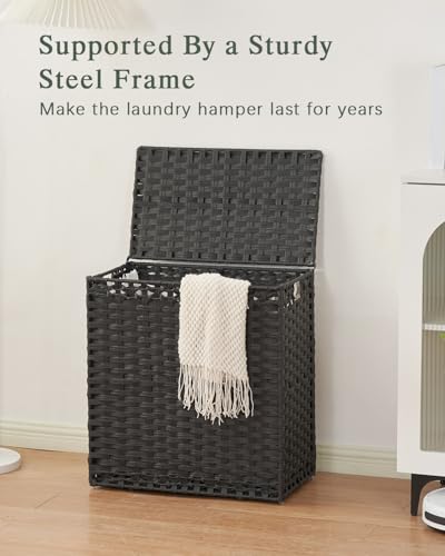 SETVSON Laundry Hamper with Lid Wicker Laundry Basket 112 L (29.6 Gal) Laundry Hampers Handwoven Rattan Clothes Hamper with Handles 3 Removable Liner Bag, 6 Mesh Bags for Bathroom Bedroom Black - color: Black, size: 29.6 Gal