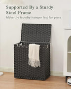 SETVSON Laundry Hamper with Lid Wicker Laundry Basket 112 L (29.6 Gal) Laundry Hampers Handwoven Rattan Clothes Hamper with Handles 3 Removable Liner Bag, 6 Mesh Bags for Bathroom Bedroom Black - color: Black, size: 29.6 Gal