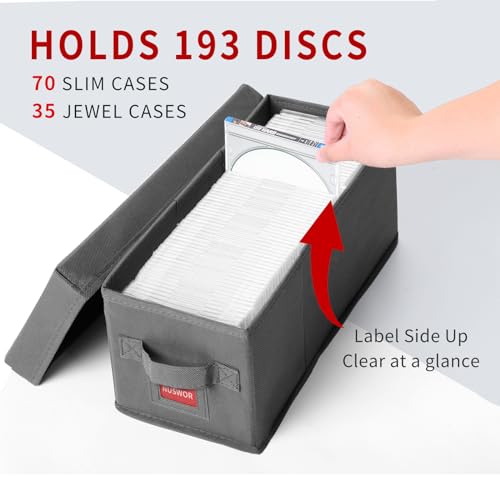 NUSWOR Premium CD Storage Box - Stackable CD Organizer Box with Lid - Holds 105 Jewel Cases - 14.37 x 5.5 x 6.3 inches - 3 Pack - Grey - size: 3PACK