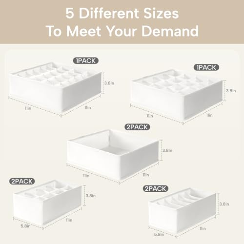 Criusia Underwear Sock Drawer Organizer Dividers 8 Set, Foldable Dresser Closet Organizers and Storage Bins for Baby Clothing, Sock, Underwear, Bra, Ties, Scarf (White) - color: White
