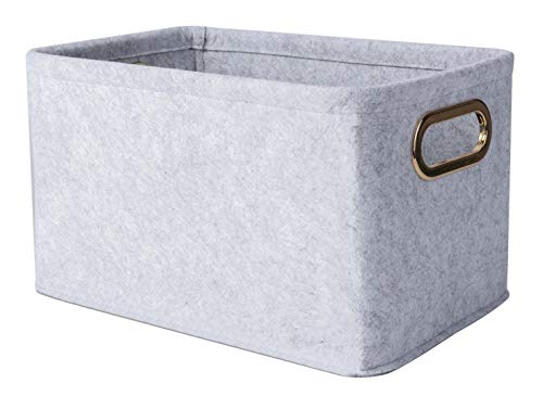 Collapsible Storage Bins Foldable Felt Fabric Storage Basket Organizer Boxes Containers with Handles Metal Handles for Nursery Toys,Kids Room,Clothes,Towels,Magazine (Light grey, 15.9L×11W×9.8H) - color: Light Grey, size: 15.9L×11W×9.8H