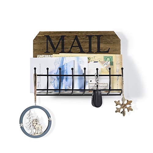 SRIWATANA Rustic Mail Holder Organizer, Key Holder Wall Mount Mail Sorter for Hallway Foyer and Home Decoration - Carbonized Black - style: Medium