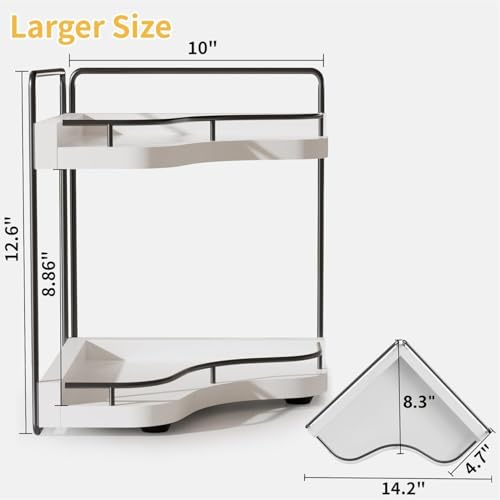 2-Tier Corner Bathroom Counter Organizer with Embedded Screw Holes, Secure & Stable Wood Vanity Shelf for Makeup and Skincare Essentials - Space Saving Bathroom Countertop Storage, White - color: White