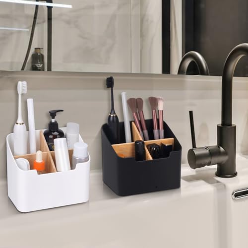 Ayswupt Toothbrush Holders for Bathrooms,Electric Toothbrush and Toothpaste Holder with Divider for Bathroom Countertop Organizer,Toothbrush Caddy for Kids Family Counter Vanity Storage Black - color: Black, size: Small (1 Pack)