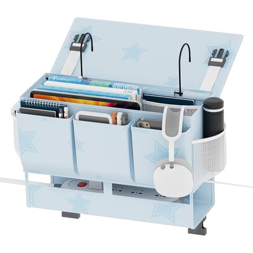 homyfort Bedside Caddy Organizer, Dual-Purpose Bedside Storage with Power Strip Holder, Versatile Bed Caddy with 11 Pockets for Bunk Bed, College Dorm, Home, Hospital, Fits Phones, Books, Blue - color: Blue