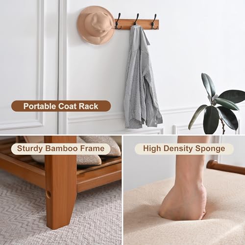 Shoe Storage Bench with Coat Rack, 27.6in Hall Tree Shoe Rack, 3-Tier Bamboo Entryway Bench Holds Up to 330lb for Bedroom Hallyway - size: 27.6in with Hooks