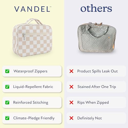 VANDEL Waterproof Hanging Toiletry Bag [TSA-Approved] Hanging Makeup Organizer Bag, Cosmetic Travel Bags for Women, Makeup Case Toiletries Organizer Hygiene Bathroom Shower Caddy - Neutral Checker - color: Neutral Checker