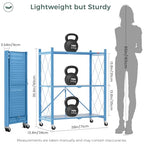 DEANIC 3 Tier Foldable Storage Shelves with Wheels, Kitchen Appliance Stand, Freestanding Metal Wire Shelf Rack, No Assembly Organizer Rolling Cart for Garage, Basement, Pantry(Blue) - color: Blue