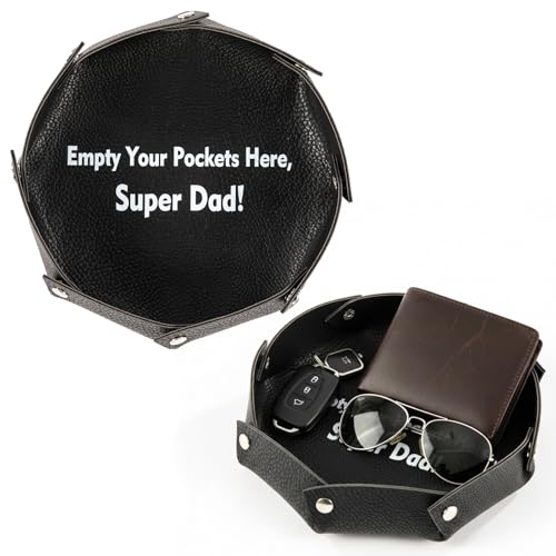 Faux Leather Valet Tray for Men, Catch-All Tray Empty Dad's Pocket for Nightstand Entryway Table, Dump Holder Everyday Carry Organizer for Wallet Keys Watch, Black - color: Black