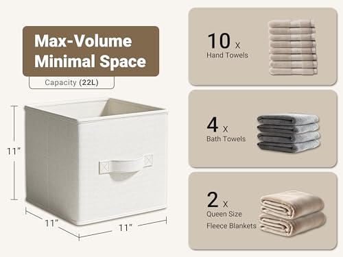 LayerSpace 4 Pack Foldable Fabric Closet Storage Bins, 11Inch Organizer Cubes with Handles, Linen Storage Boxes for Clothes, Toys, Books and Home Organization, White& Ivory - color: White & Ivory, size: 4pcs-11"x11"x11"