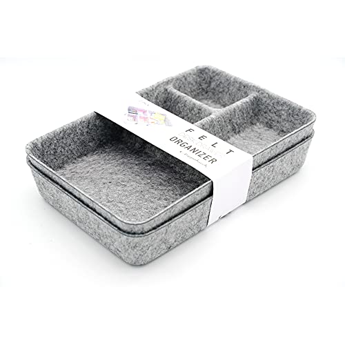 Welaxy Junk Drawer Organizer bin 4 Compartments Office Organizers Bins Felt Trays Drawers 2 dividers Multi-Purpose Storage (Grayx2) - color: Grey x 2