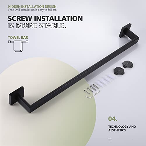 KOKOSIRI 24-Inch Single Towel Bar, Bathroom Kitchen Towel Holder, Wall Mounted SUS304 Stainless Steel Towel Rack, Matte Black, B4003BK-L24 - color: Matte Black, size: 24-Inch