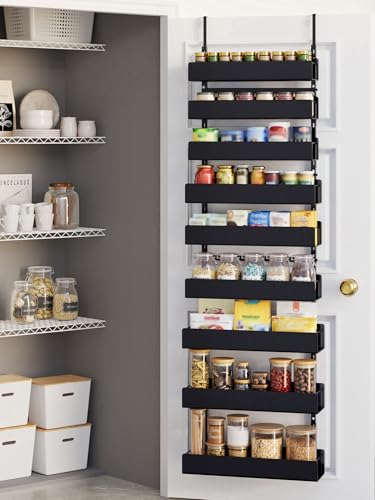 Over The Door Pantry Organizer - 9-Tier Hanging Spice Rack with Metal Shelving for Kitchen Pantry Organization and Storage, Black - color: BlackPlate, size: 9-Tier
