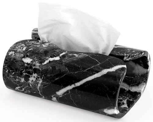 Marble Tissue Box Cover 7.5 Inch Handmade Black Tissue Box Holder Rectangle for Modern Bathroom Decor & Home Organizer - Decorative Facial Tissues Boxes Holder for Bedroom & Living Room - color: Black Zebra