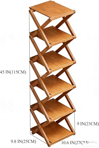 Bamboo Shoe Rack - No Assembly Required, Tall Narrow Foldable Shoe Organizer, Space-Saving Multifunctional Shelf for Entryways, Corners, Bedrooms, Balconies, 6 Layer Brown (Reinforced And Thickened ) - color: Brown, size: 6 Layers