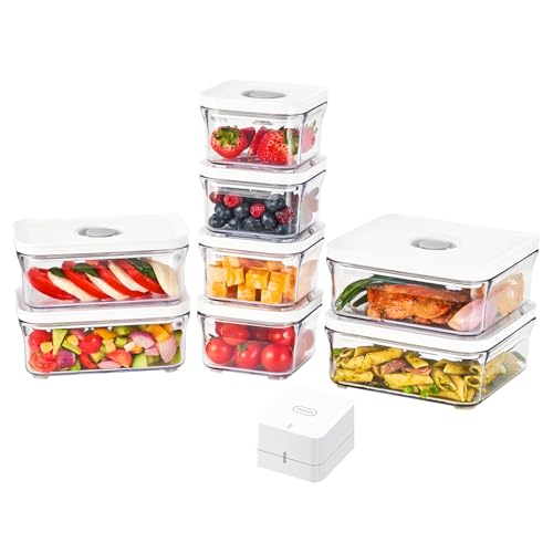 VAKUEN Premium Airtight Food Storage Containers, Mini 9P/SET include Vacuum Sealer, Smart One-Click Seal Lid, No Hinges, 100% Leak Proof, BPA-FREE, Dishwasher, Freezer & Microwave Safe