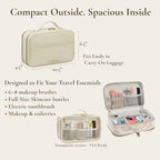 2-in-1 Travel Makeup and TSA Toiletry Organizer for Women – Flexible Compartments, Clear TSA Window, Wipe Clean Vegan Leather, Gift Box Included – Carry-On Approved, Cream - color: Cream Beige