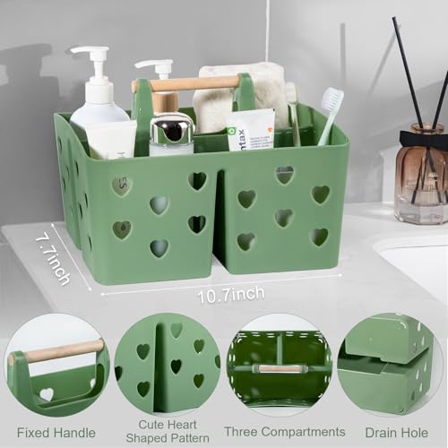 Anyoifax Portable Shower Caddy Plastic Shower Basket Organizer Divided Bathroom Caddy Storage Cleanning Caddy Tote with Handle for College, Dorm Room, Kitchen, Green - color: Green