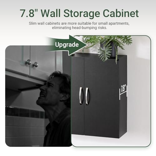 SoBuy Black Kitchen Wall Cabinet, Bathroom Wall Cabinet Over The Toilet Storage, Small Wall Mounted Medicine Cabinet with Adjustable Shelf, Narrow Floating Cabinet for Laundry Room, BZR200-T-SCH - color: Black