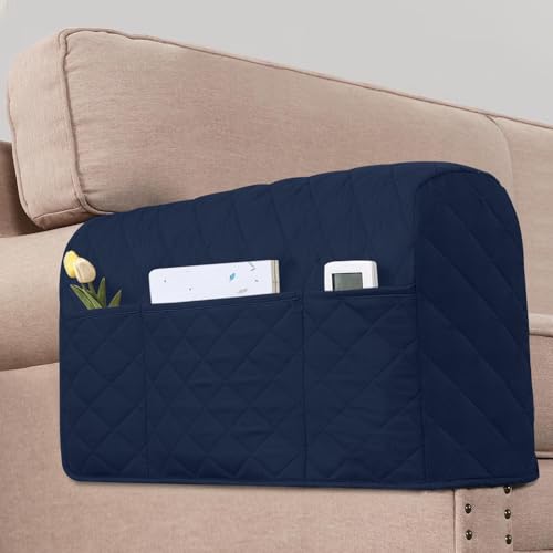 2 Pack Water Resistant Armrest Covers for Chairs and Sofas Couch Arm Covers for Sofa with 3 Pockets for Phone Sofa Arm Protector for Pets, Cats (Navy) - color: Navy
