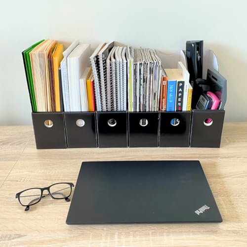 Evelots Magazine File Holder - Set of 6 Black - Office Desk Organizer - Sturdy Cardboard - New Upgraded Double Front Panel for More Stability - Full 4 Inch Wide - Easy Assemble - color: Black, size: Set of 6