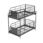 Under Sink Kitchen Storage Organizer, 2 Tier Sliding Cabinet Basket with Pull-Out Drawer, foldable Metal Under Sink Organizers for Bathroom, Pantry, Countertop, Rustproof Multi-Purpose Storage Bins
