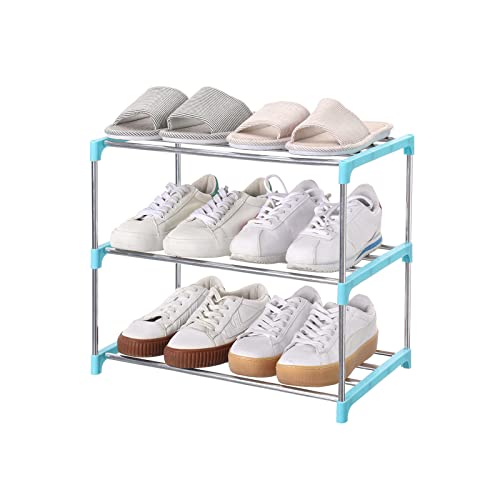 Jucaifu Stackable Small Shoe Rack, Entryway, Hallway and Closet Space Saving Storage and Organization (3-Tier, Blue) - color: Blue, size: 3-Tier