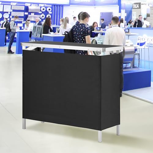 VEVOR Folding Portable Bar Table, Tradeshow Podium Table for Indoor, Outdoor, Party, Picnic, Exhibition, Includes Carrying Case, Storage Shelf and Black Skirt, 38.39" x 15.16" x 34.25" - size: 38.39 INCH
