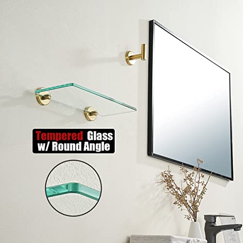 JQK Bathroom Glass Shelf Gold, Tempered Glass Shower Storage 12 by 5 inches, 304 Stainless Steel Brushed Gold Wall Mount 2 Pack, TGS101L12-BG-P2 - color: Gold, size: 12 Inch (2 Pack)