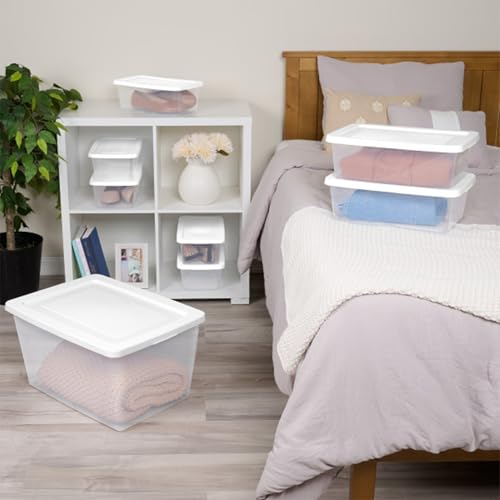 Sterilite 12 Pack Storage Boxes, Clear Plastic Stackable Containers, Lightweight Home Organizers with Snap Lids, 58 Quart, White - size: 58 Quart, style: 12 Pack