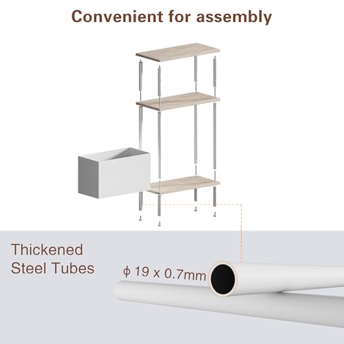 Narrow Side Table with Fabric Basket, End Table for Small Spaces, Slim Nightstand with 3-Tier Storage Shelf, Sofa Beside Table, for Living Room, Bed Room, Natrual Oak - color: Natrual Oak