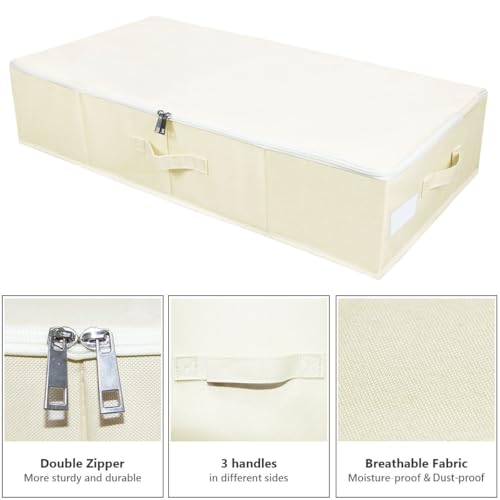 Under Bed Storage Bins with Lids, Closet Organizers, Foldable Under-bed Storage Baskets for Sheets, Clothes, Quilts, Sweaters, Wrapping Paper, 35x16.5x7inch, Beige, 2PCS - color: Beige, 2PCS, size: 35x16.5x7inch