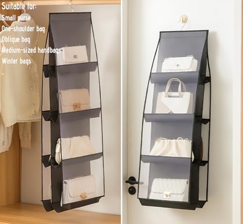 MURRI&MURRDI Hanging Handbag Organizer for Closet, Purse Storage Holder with 8 Clear Mesh Pockets, Space Saving Purse Hanger for Wardrobe, Black - color: B-black