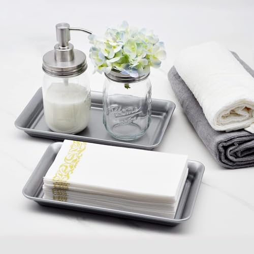 Vintage Farmhouse Decor Metal Vanity Tray (1 Pack),Countertop Guest Hand Towel Storage Organizer Tray Dispenser, Sturdy Holder for Perfume, Cosmetics, Jewelry, Makeup Bathroom Organizer (Silver) - color: Silver, size: 1 Pack (9.9" x 5.9" x 1.1")