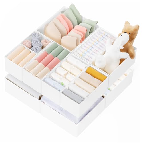 Criusia Drawer Organizer Clothes, 10 Pack Dresser Organizer for Baby Clothes, Underwear, Sock- Foldable Closet Organization and Storage Dividers Bins for Nursery, Bedroom (White) - color: White, size: 10PACK