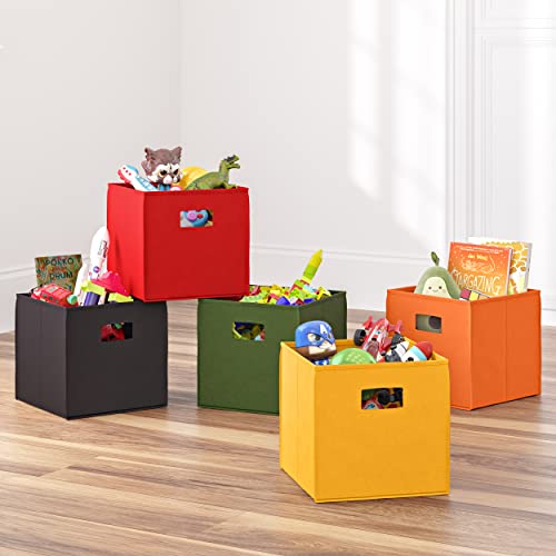 RiverRidge Folding Storage Bins with Handles Black Cube Storage Organizer for Closet, Bedroom & Playroom - Closet Organizers and Storage Set of 4 - color: 4 Black 10in H Bins